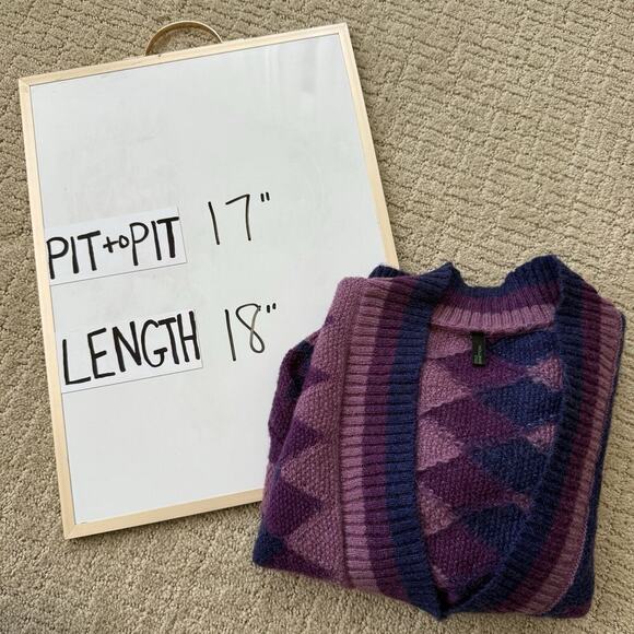 Bennetton Sweater Womens Large Purple Violet Cardigan Argyle Mohair Academia - Picture 8 of 8